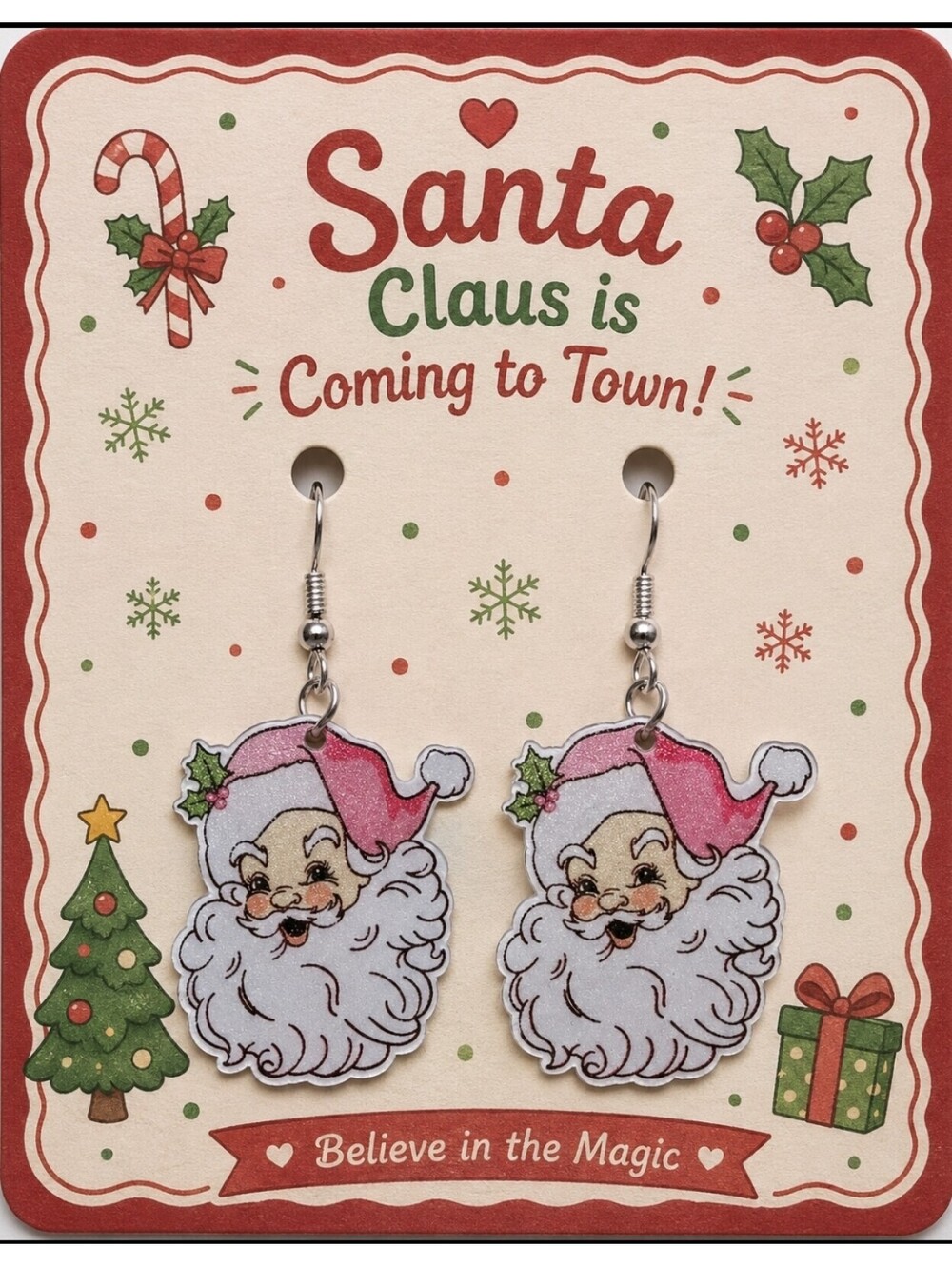 Holiday Vintage Retro Santa Christmas Hypoallergenic Earrings